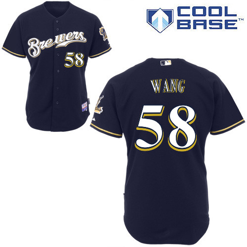 Wei-Chung Wang #58 Youth Baseball Jersey-Milwaukee Brewers Authentic Alternate Navy Cool Base MLB Jersey